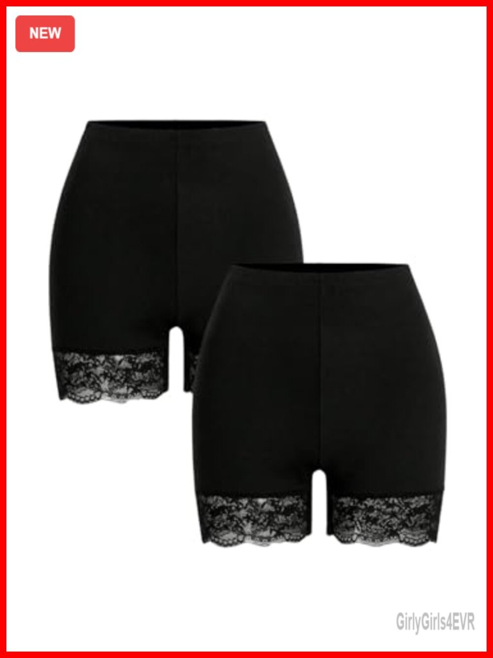 Plus Size 2 Pack Lace Trim Biker Shorts High Waisted Stretch